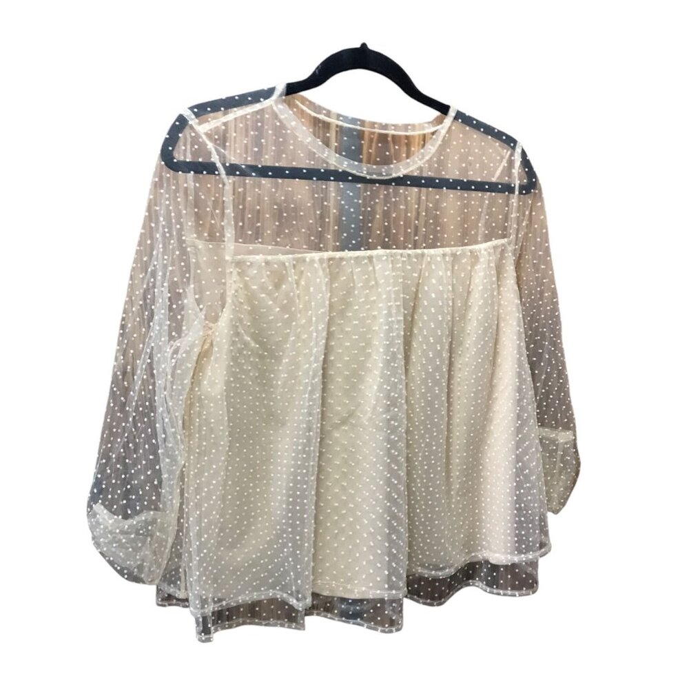 Banana Republic Tan with lace overlay with polka dots Scope Neck 3/4 length slee